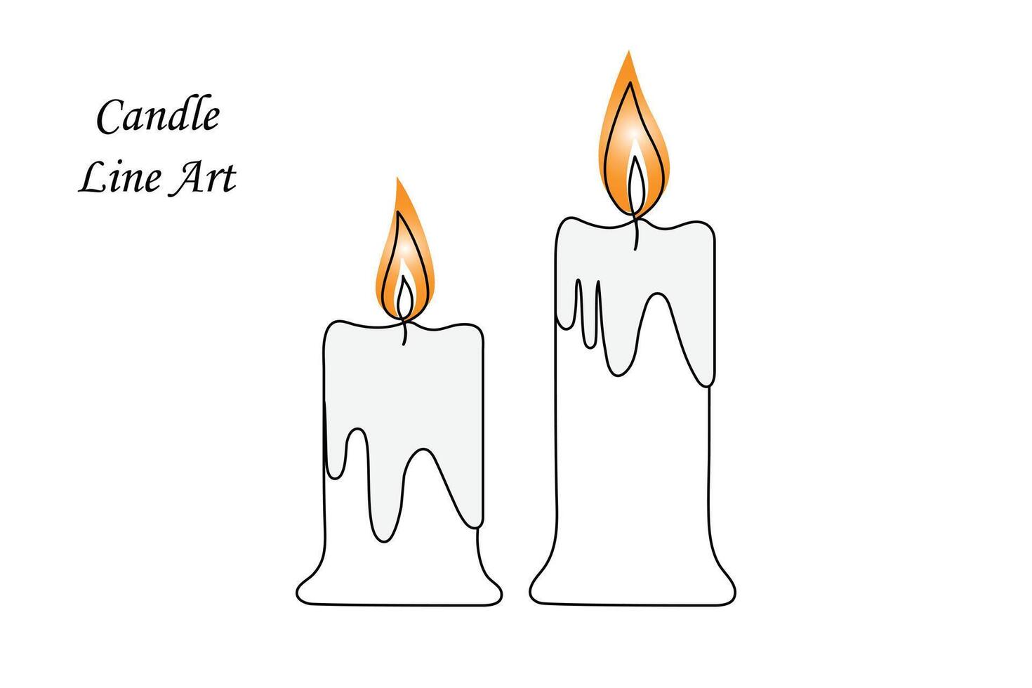 Continuous one-line candle art drawing and outline single-line vector art illustration
