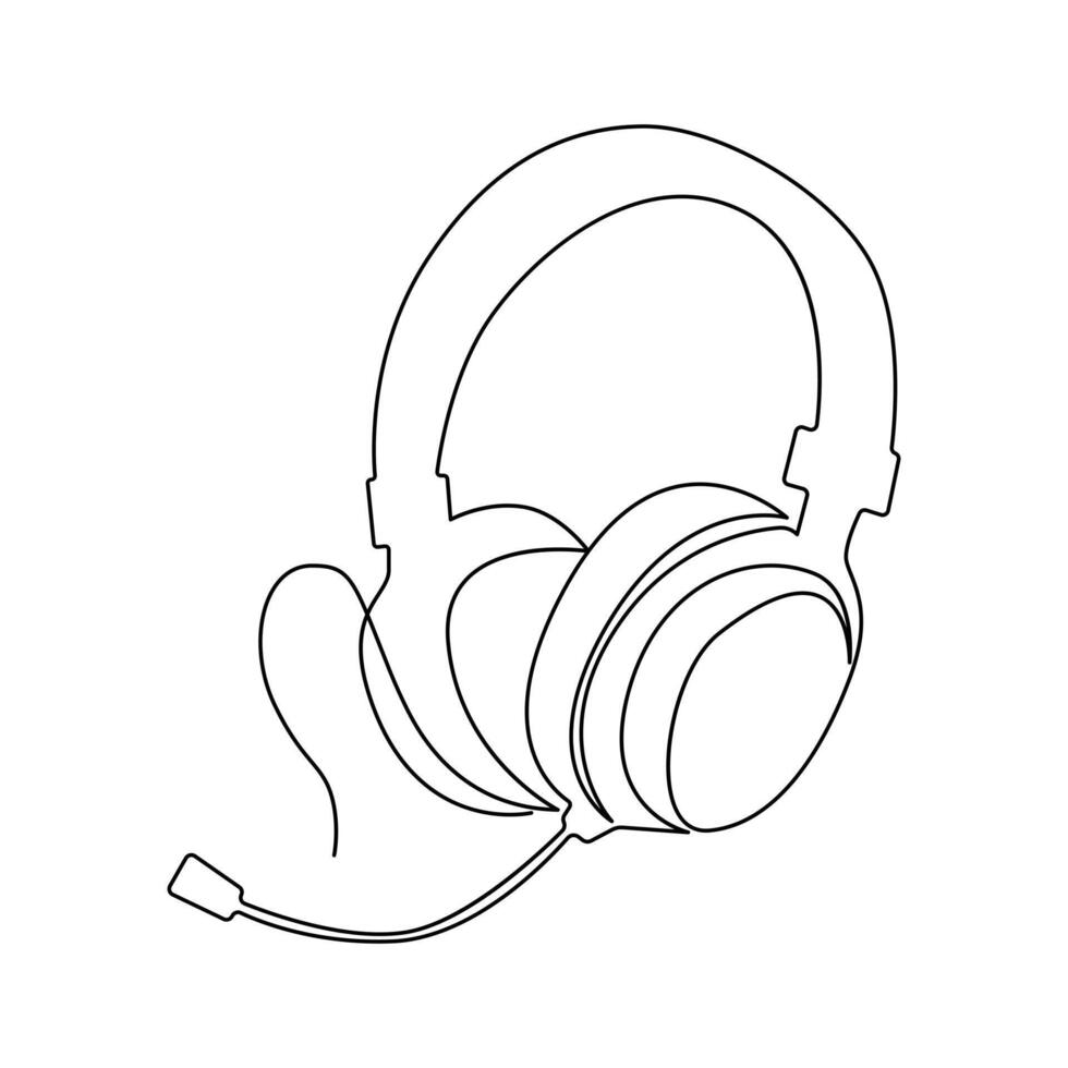 Continuous single-line art drawing of a wireless headphones speaker and outline style vector illustration
