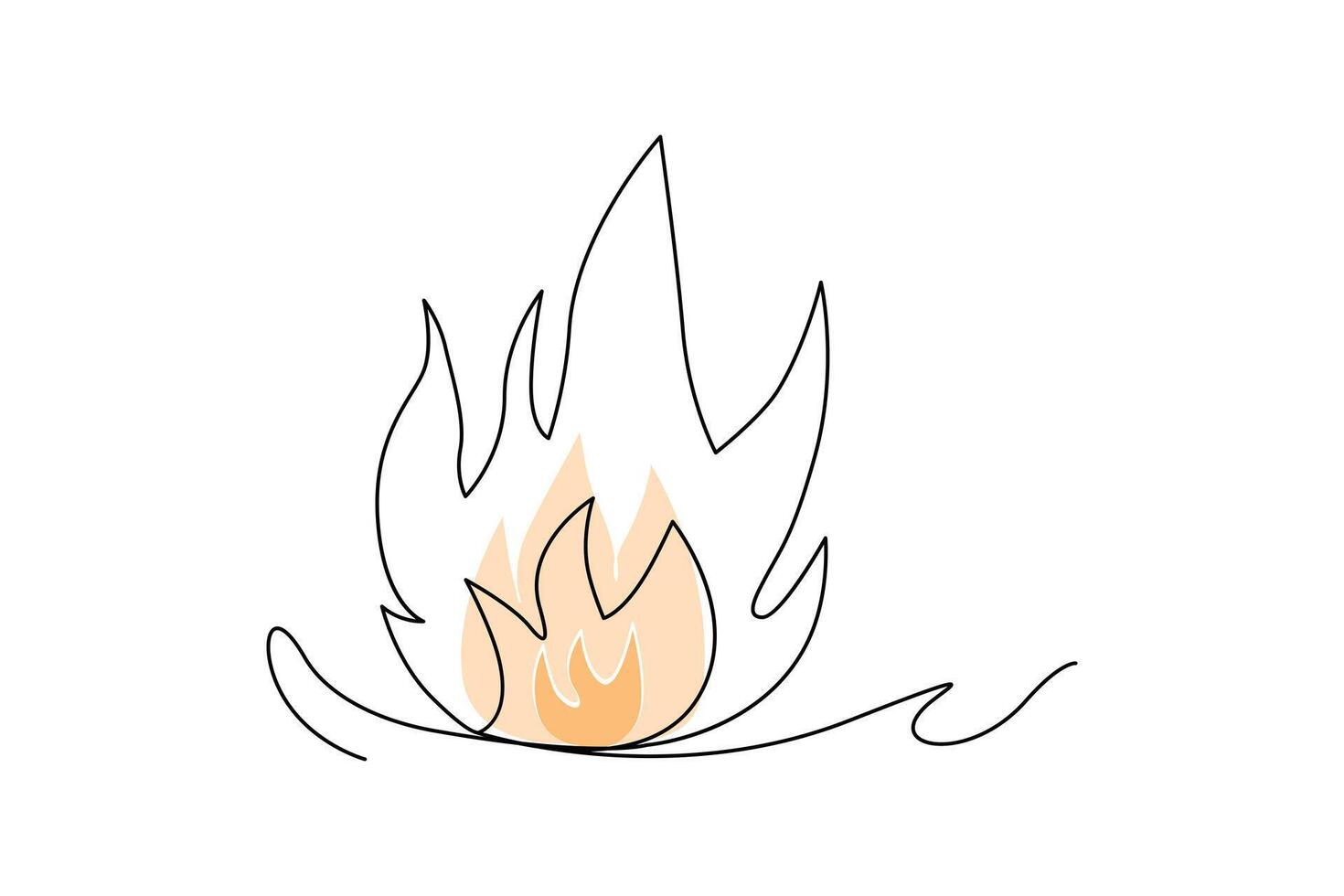 Continuous single-line bonfire drawing and outline fire concept art illustration vector