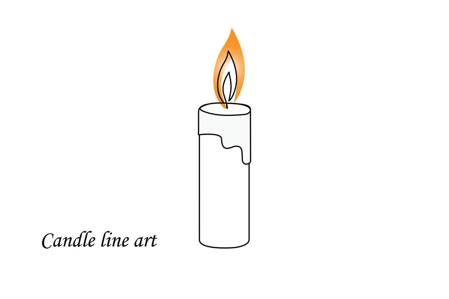 Continuous one-line candle art drawing and outline single-line vector art illustration