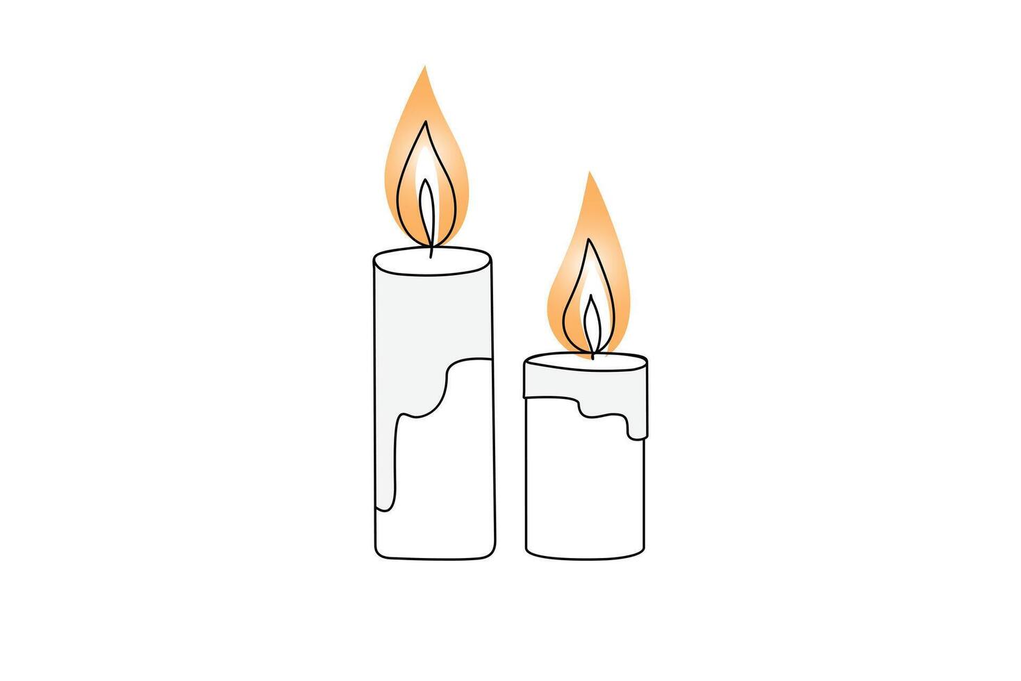 Continuous one-line candle art drawing and outline single-line vector art illustration