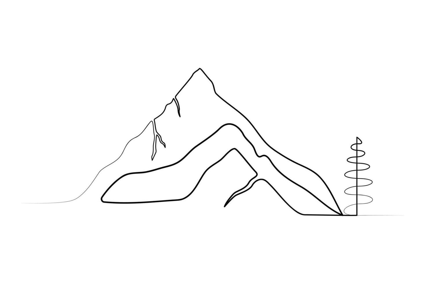 Continuous one-line mountain art . and outline nature landscape view single-line vector illustration.