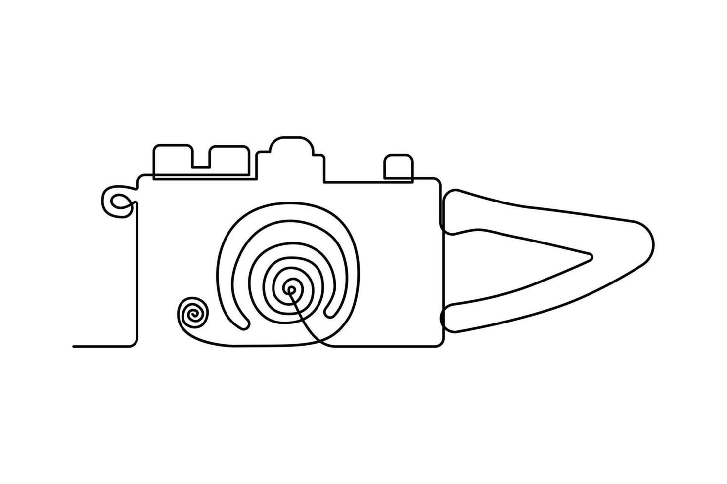 Continuous retro photo camera one-line vector art and outline DSLR mood HD camera illustration art