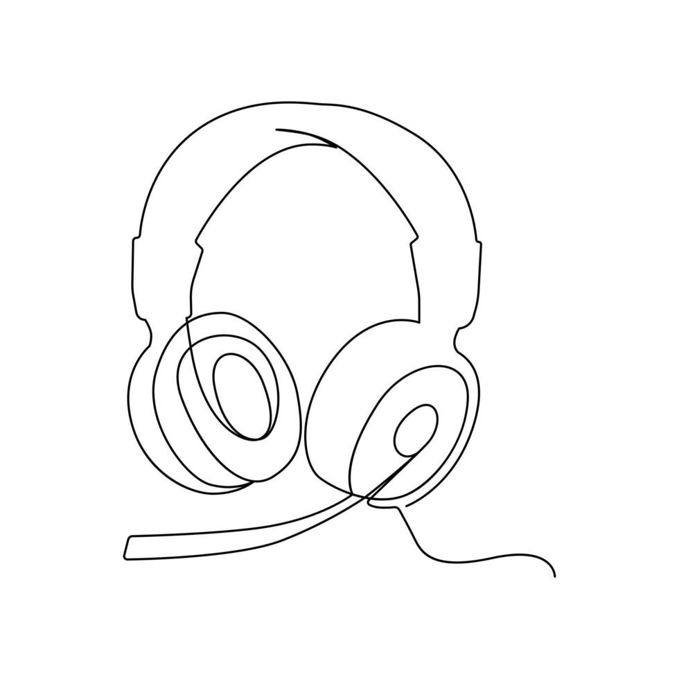 Continuous single-line art drawing of a wireless headphones speaker and outline style vector illustration