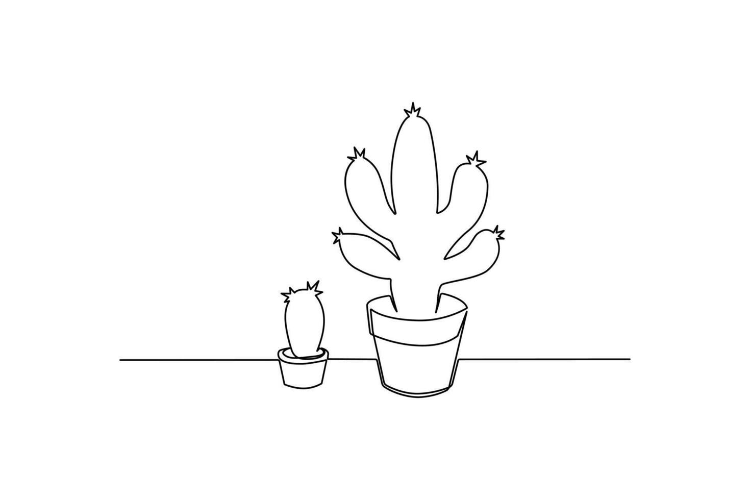 Continuous cactus one-line vector drawing and outline-style single-line illustration art