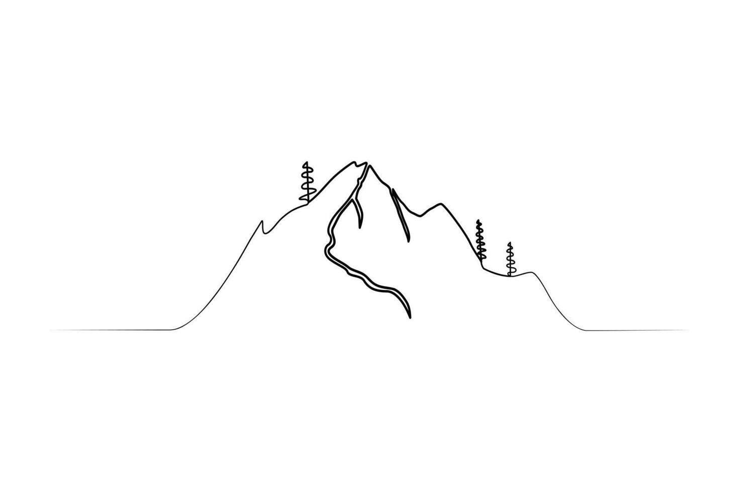 Continuous one-line mountain art . and outline nature landscape view single-line vector illustration.