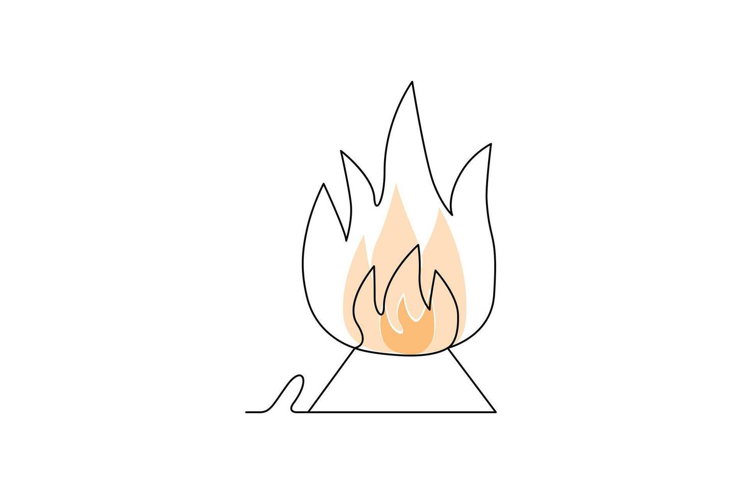 Continuous single-line bonfire drawing and outline fire concept art illustration vector