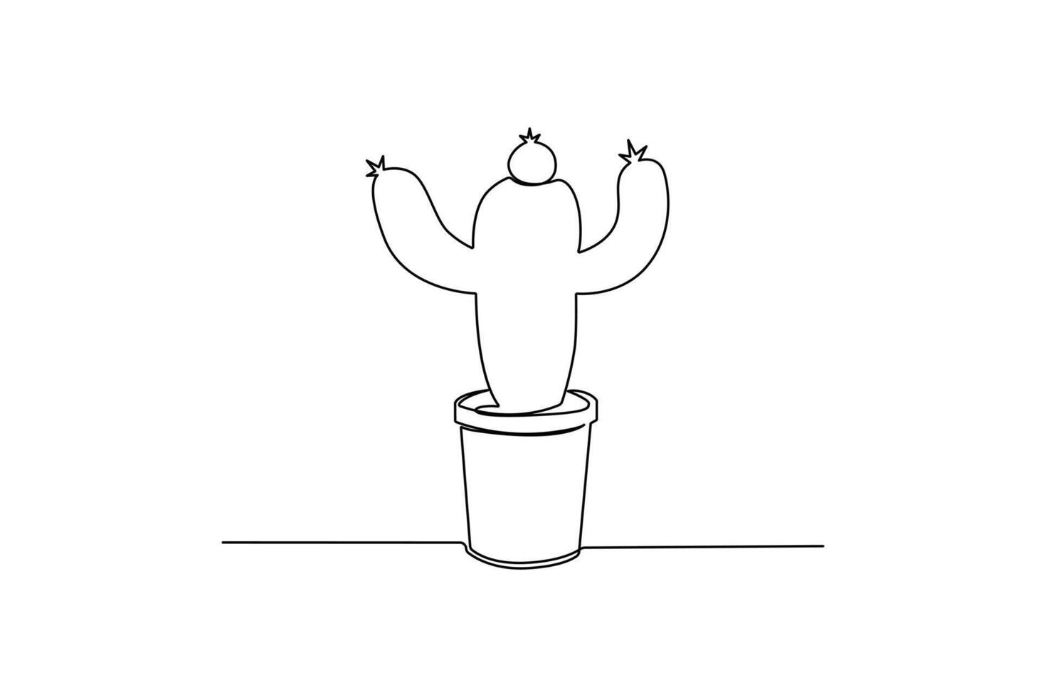 Continuous cactus one-line vector drawing and outline-style single-line illustration art