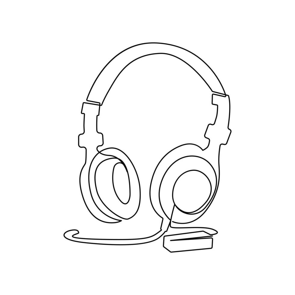 Continuous single-line art drawing of a wireless headphones speaker and outline style vector illustration