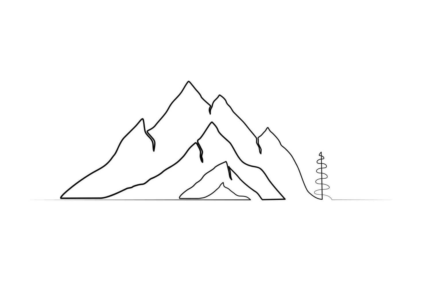 Continuous one-line mountain art . and outline nature landscape view single-line vector illustration.