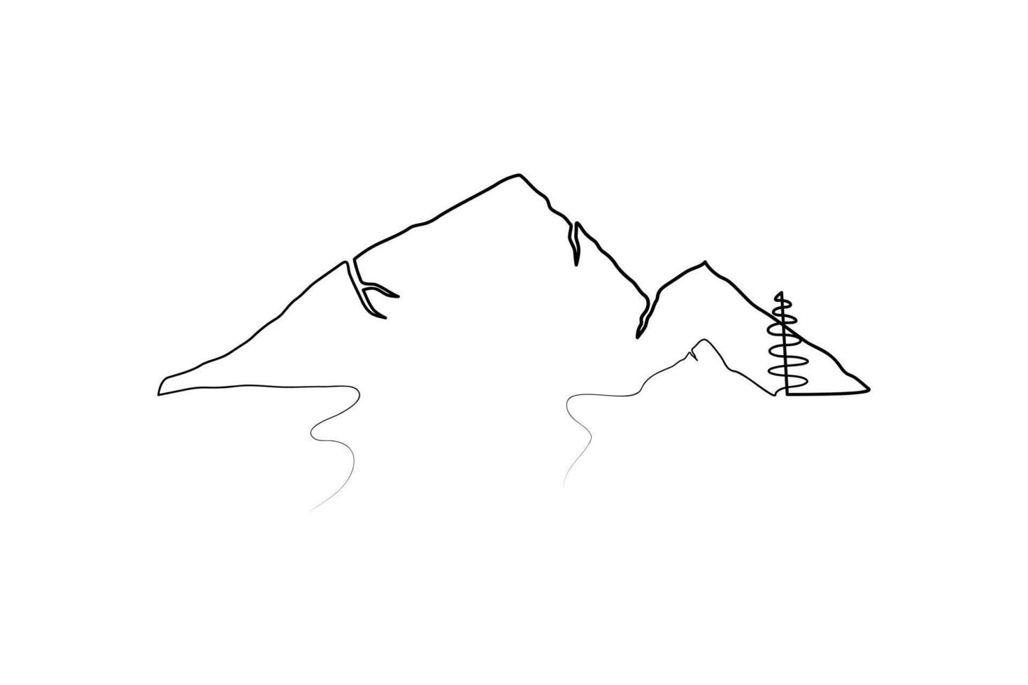 Continuous one-line mountain art . and outline nature landscape view single-line vector illustration.