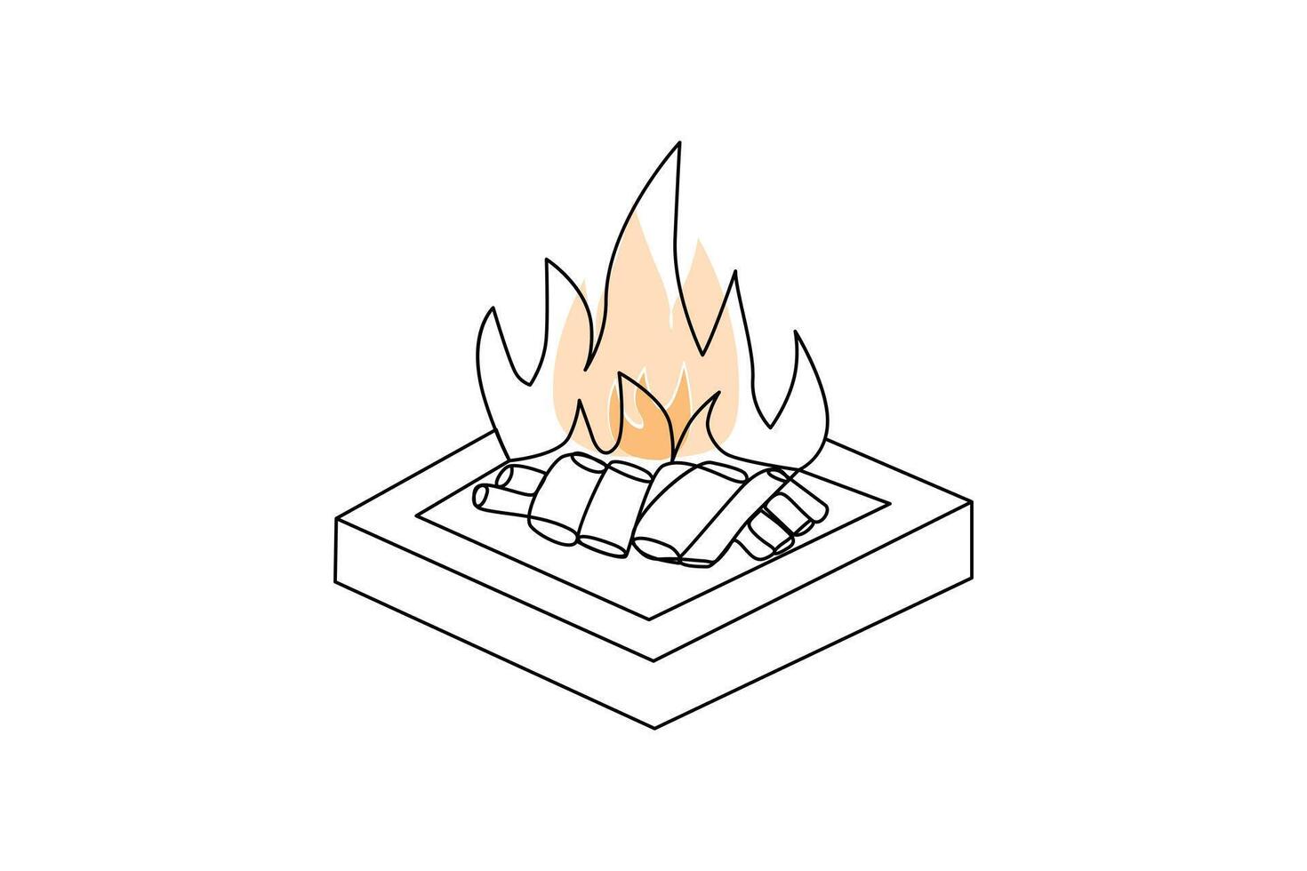 Continuous single-line bonfire drawing and outline fire concept art illustration vector