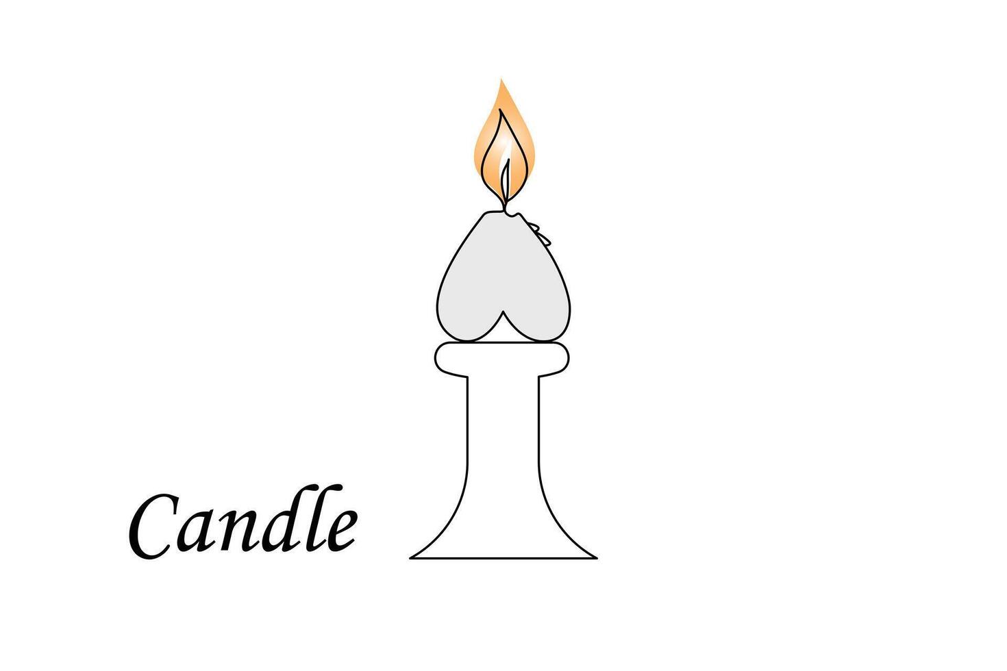 Continuous one-line candle art drawing and outline single-line vector art illustration