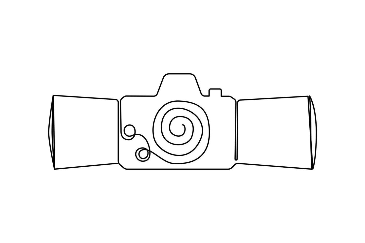 Continuous one-line retro photo camera drawing and DSLR mood HD camera outline vector art