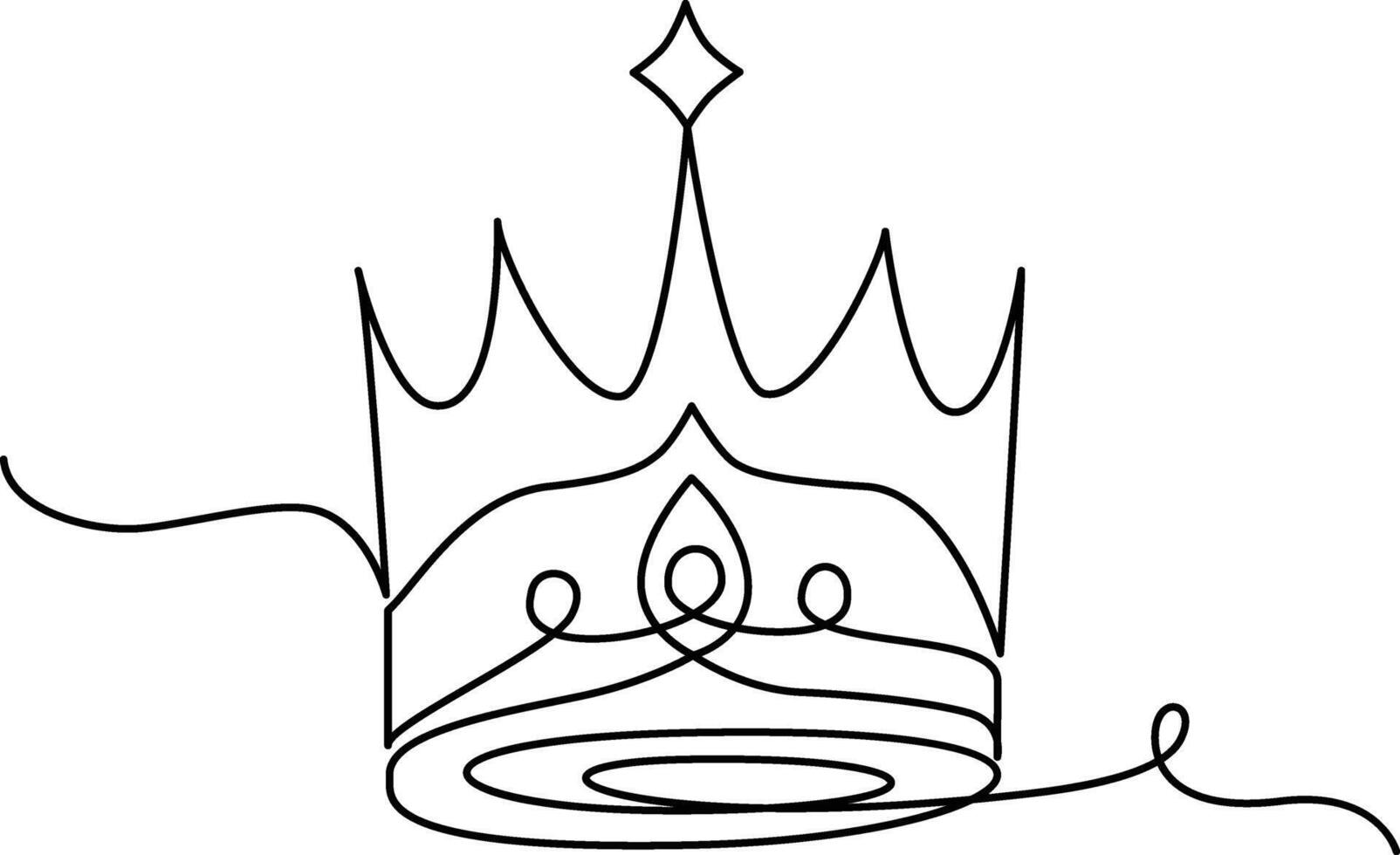 Continuous one-line crown drawing vector art illustration and outline king and majesty concept art