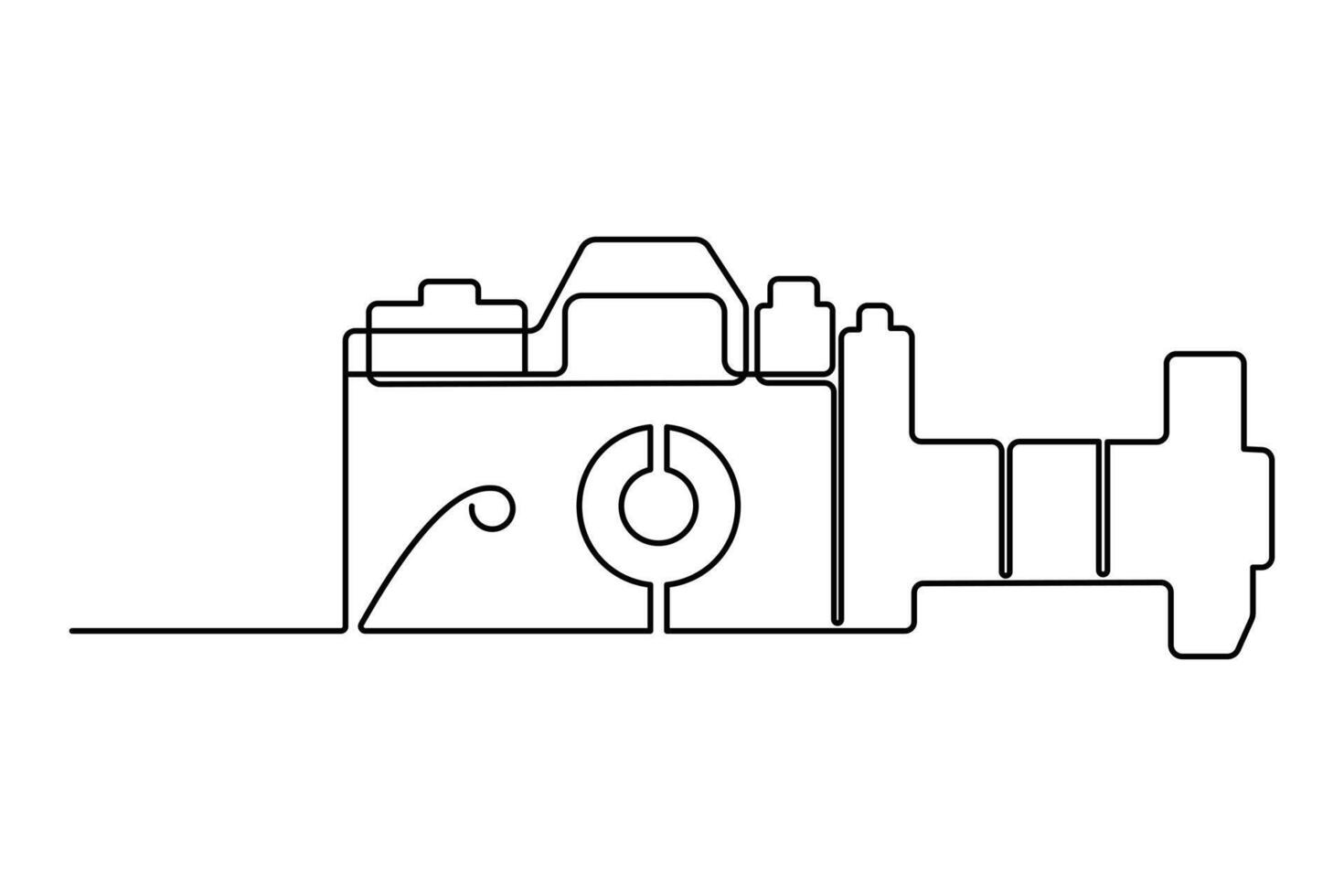 Continuous one-line retro photo camera drawing and DSLR mood HD camera outline vector art
