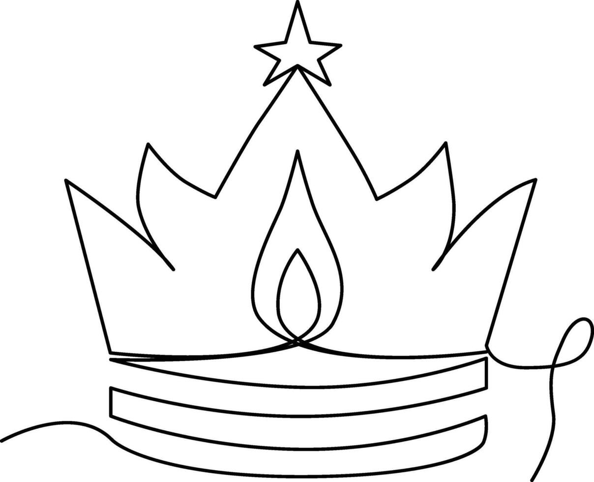 Continuous one-line crown drawing vector art illustration and outline king and majesty concept art