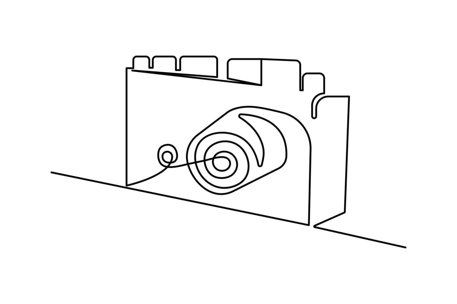 Continuous one-line retro photo camera drawing and DSLR mood HD camera outline vector art