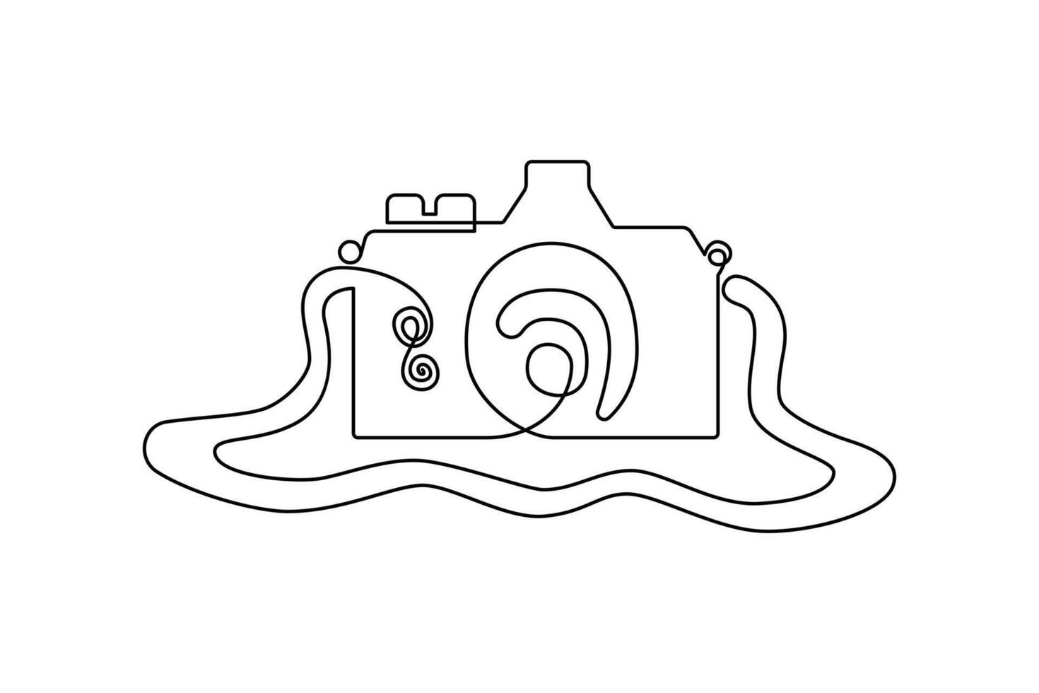 Continuous one-line retro photo camera drawing and DSLR mood HD camera outline vector art