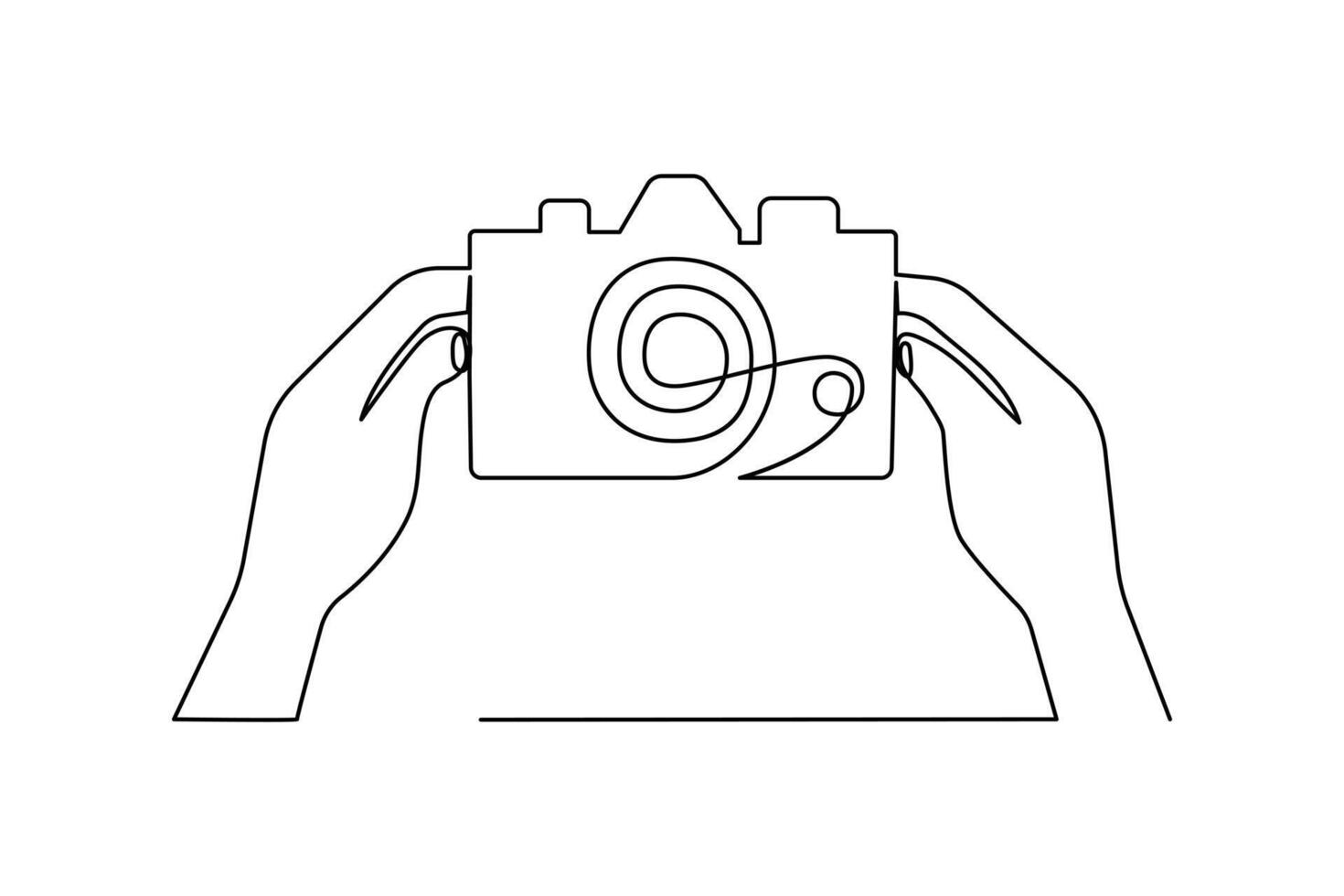 Continuous one-line retro photo camera drawing and DSLR mood HD camera outline vector art