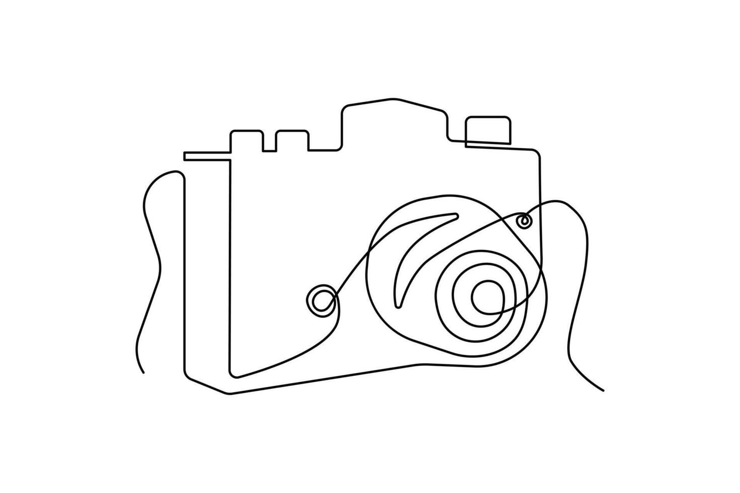 Continuous one-line retro photo camera drawing and DSLR mood HD camera outline vector art