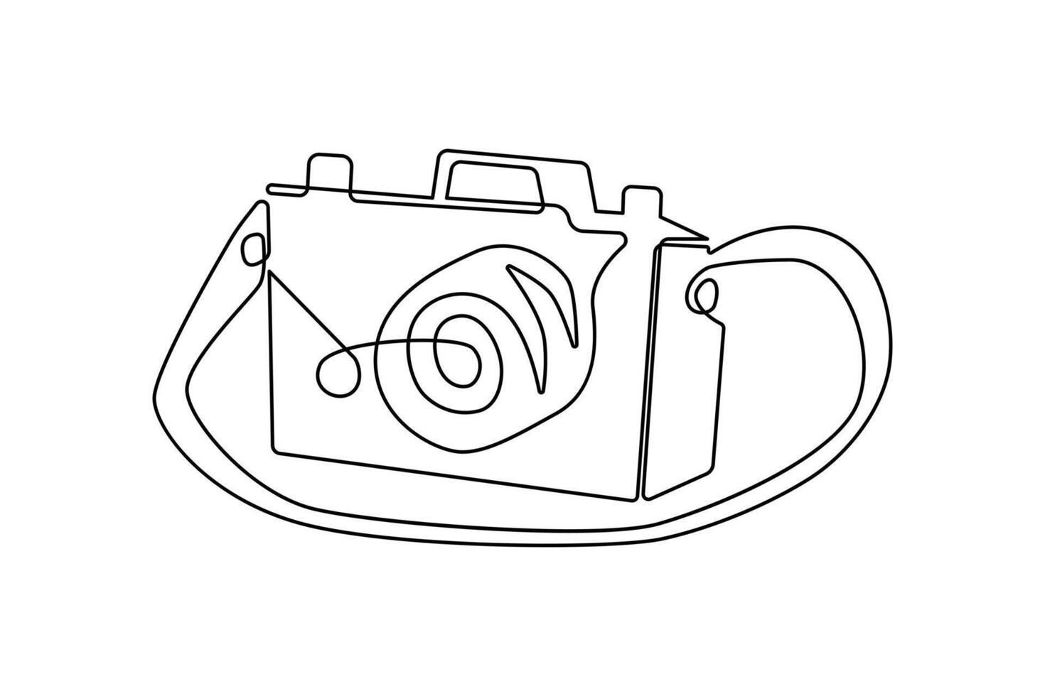 Continuous one-line retro photo camera drawing and DSLR mood HD camera outline vector art