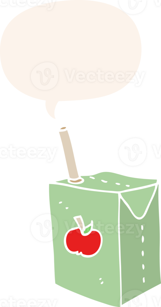 cartoon apple juice box with speech bubble in retro style png