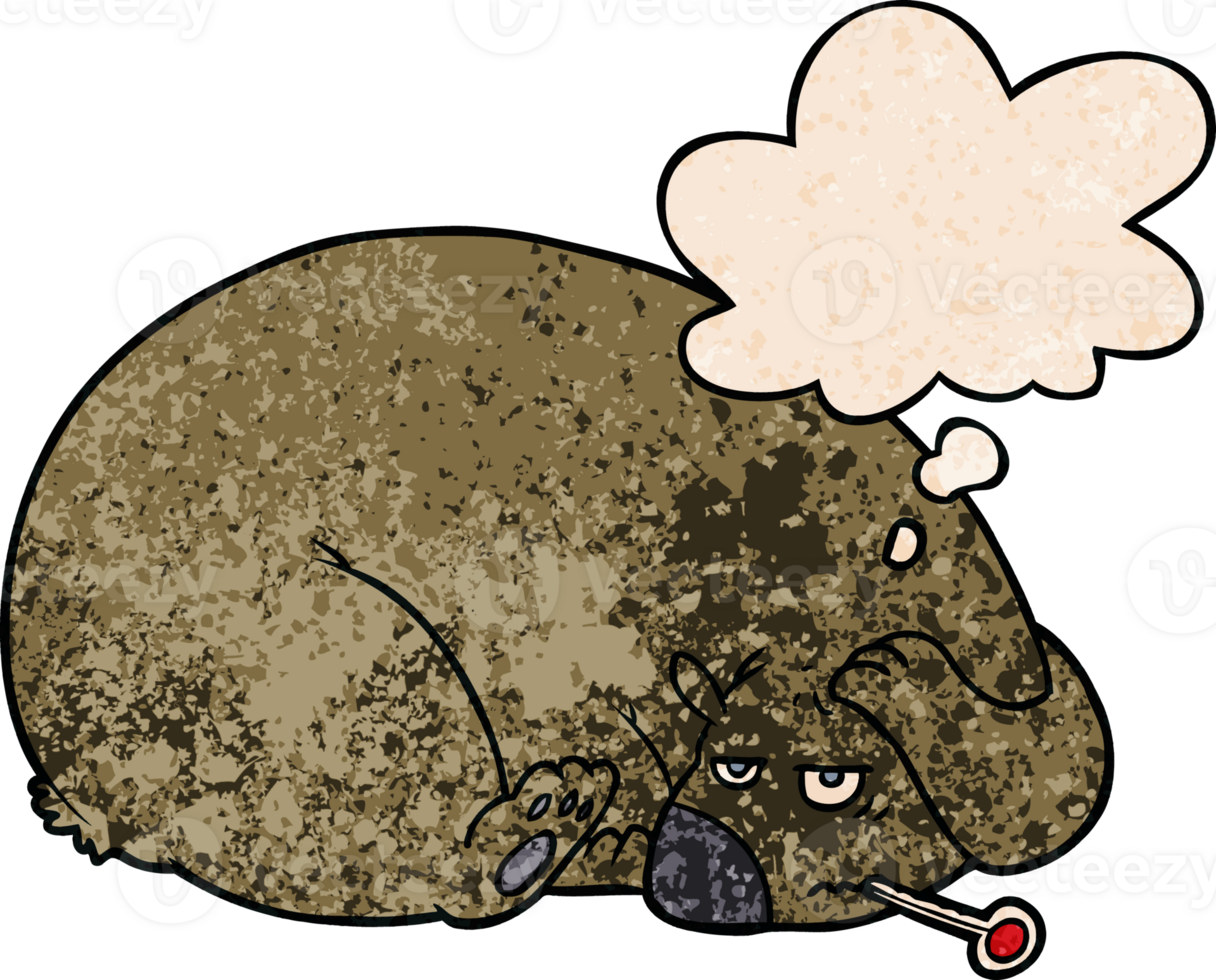 cartoon bear with a sore head with thought bubble in grunge texture style png