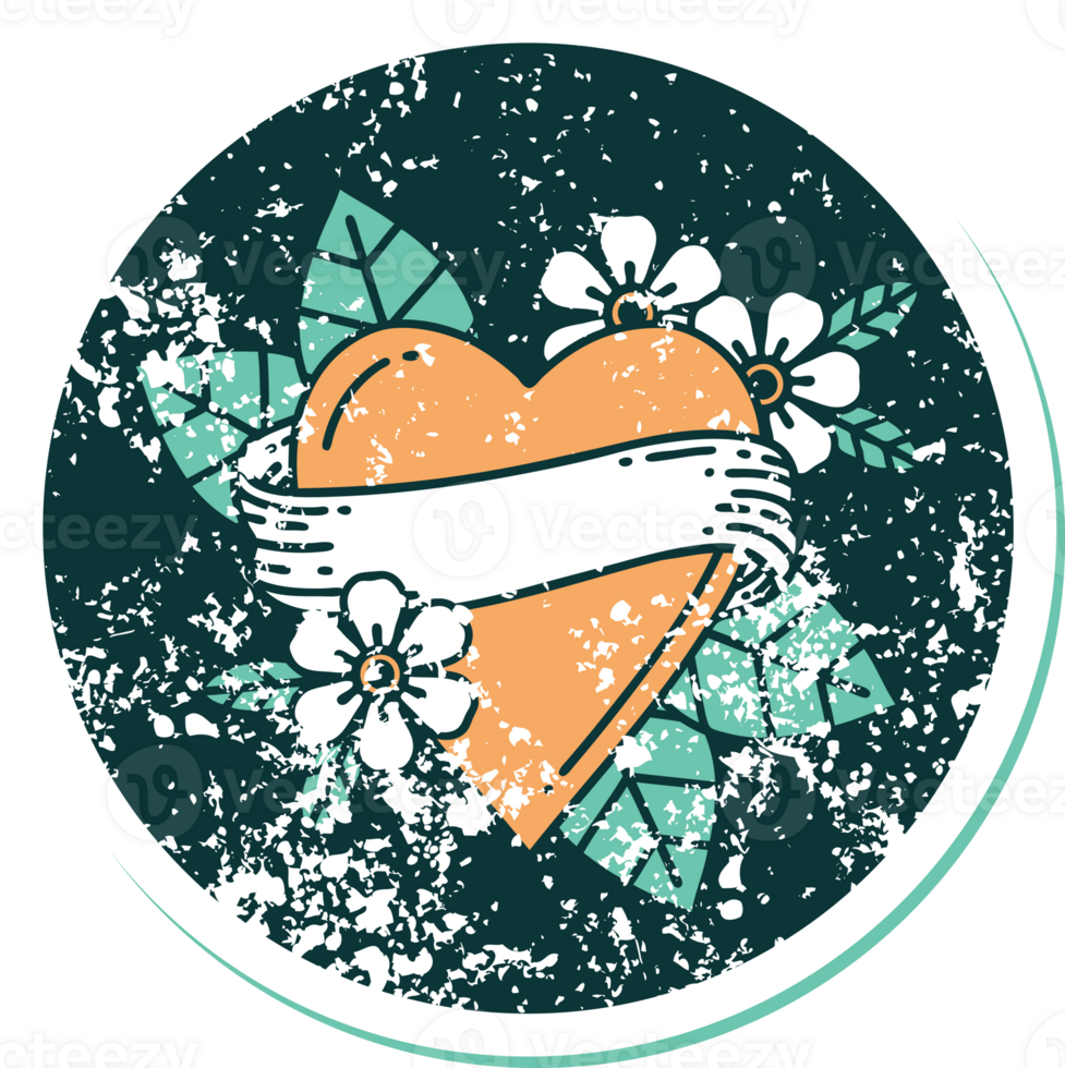 iconic distressed sticker tattoo style image of a heart and banner png