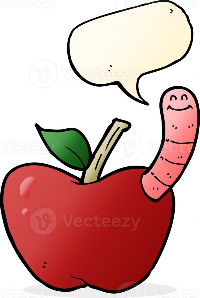 cartoon apple with worm with speech bubble png
