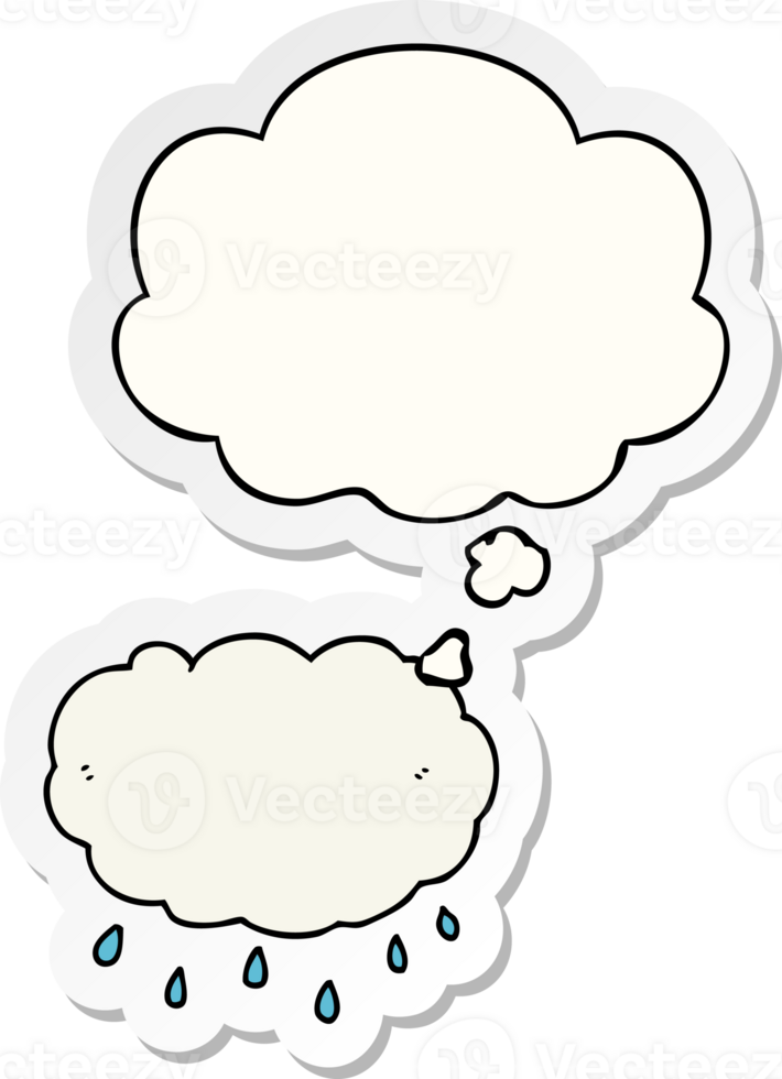 cartoon rain cloud with thought bubble as a printed sticker png