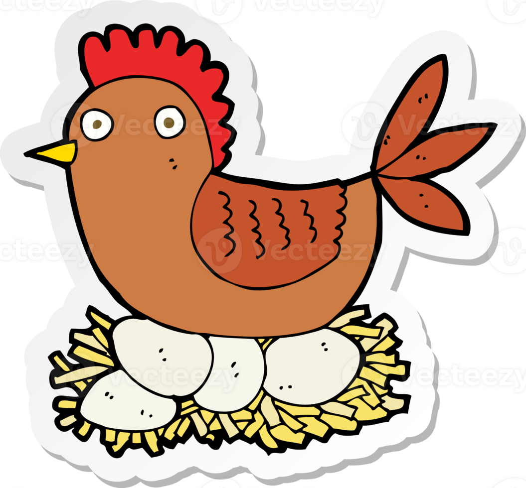 sticker of a cartoon hen on eggs png