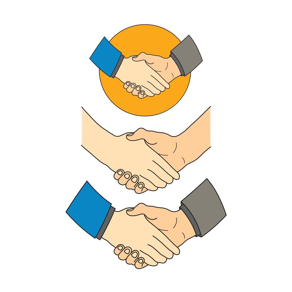 Kids drawing Cartoon Vector illustration set of shaking hand icon Isolated on White Background