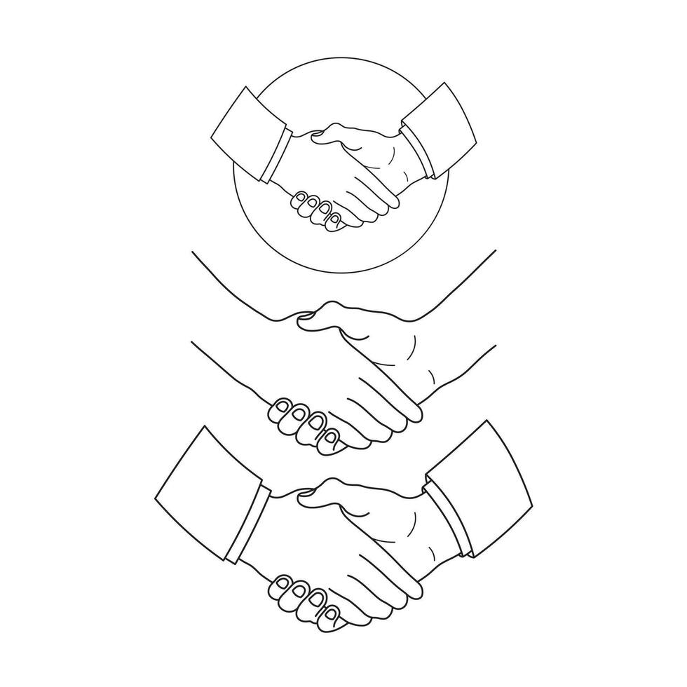 Hand drawn Kids drawing Cartoon Vector illustration set of shaking hand icon Isolated on White Background