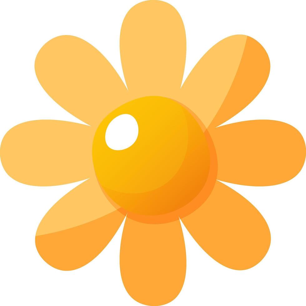 Beautiful vector icon of a flower with yellow petals with a yellow center. Front view, top view. Illustration of an isolated flower on a colorless background for spring, summer design