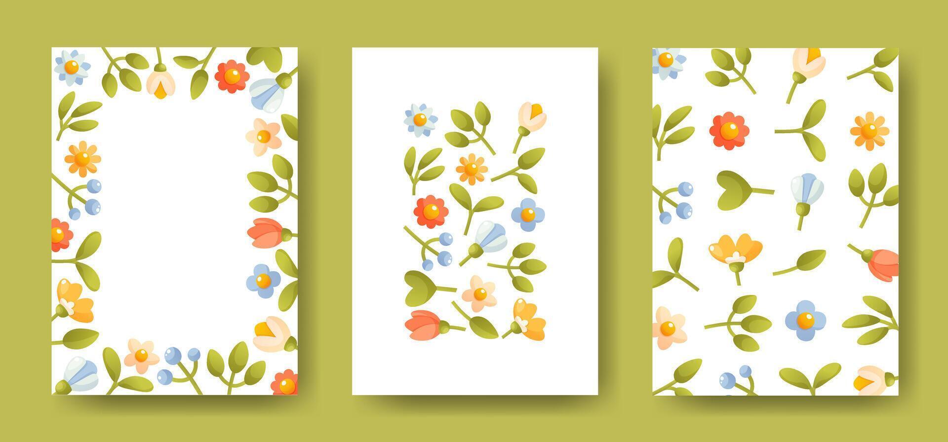 Beautiful floral templates for banners, posters, cards, invitations. Set of three templates. Floral frame with empty space for text, floral composition, floral background.Print design, brochure, flyer vector
