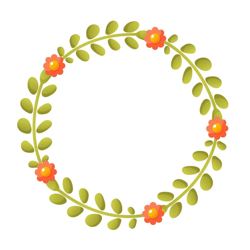 Vector floral wreath with green leaves. Beautiful wreath template on white background with empty space for text, design for wedding invitations, greeting cards, summer holiday flyers, stickers, labels