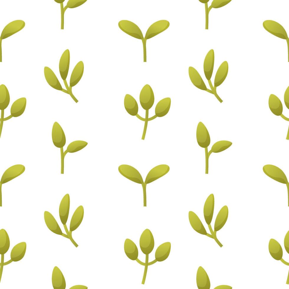 Seamless floral pattern from leaves. Beautiful seamless background of summer, spring green plants. Cute little branches of leaves. Vector seamless background for cards, textile posters, gift wrapping