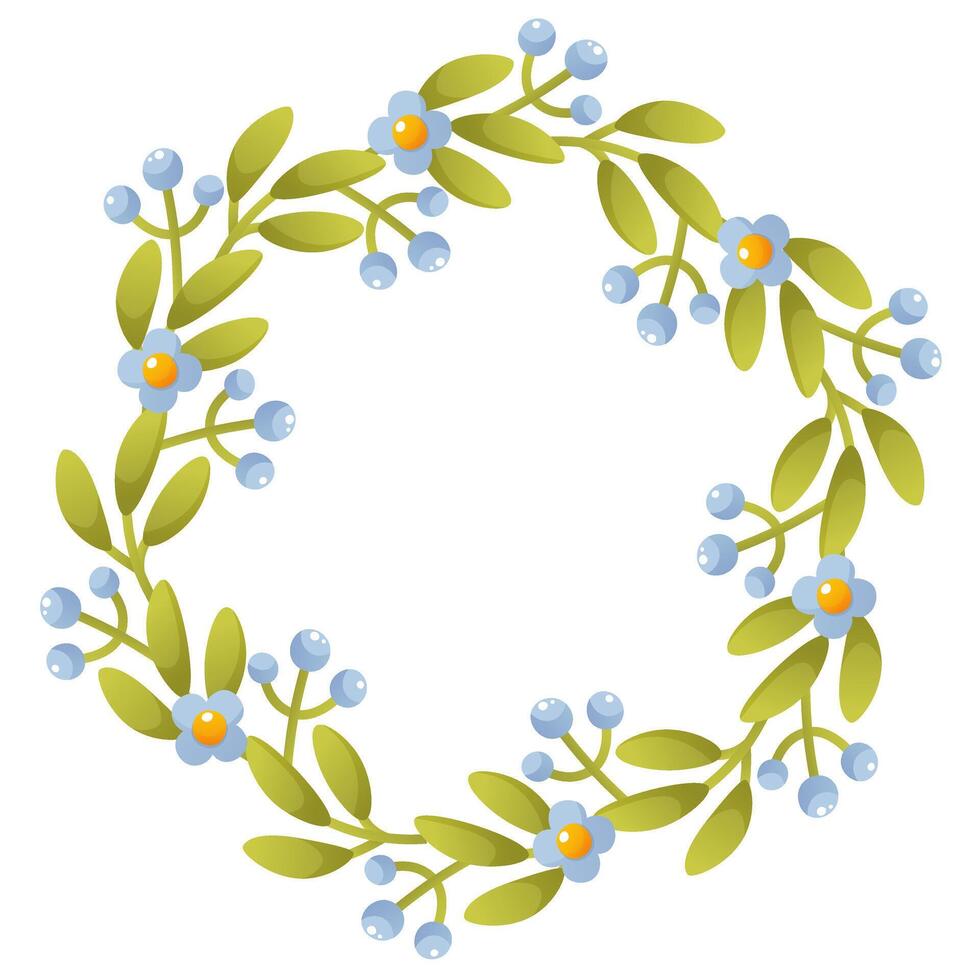 Vector floral wreath with green leaves. Beautiful wreath template on white background with empty space for text, design for wedding invitations, greeting cards, summer holiday flyers, stickers, labels