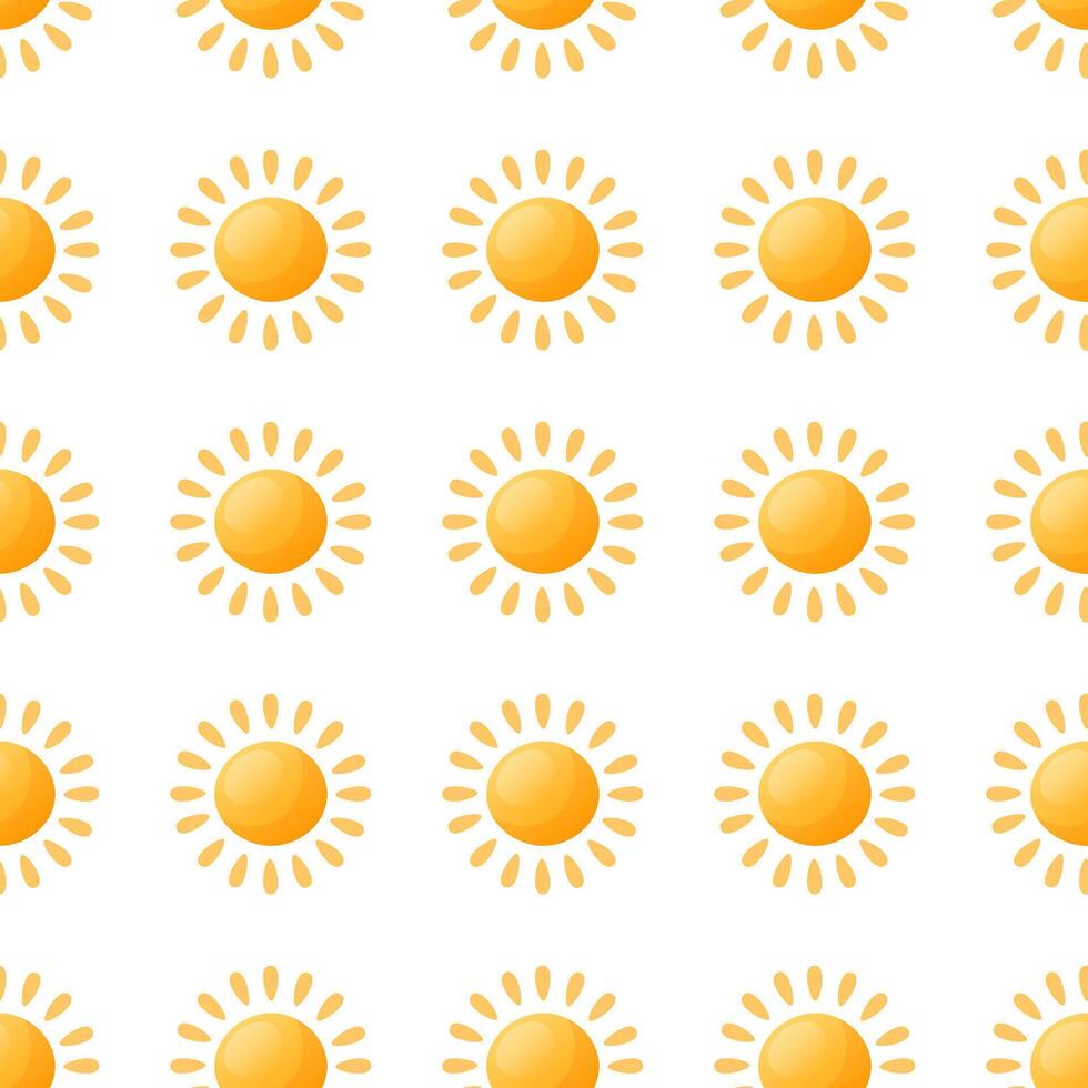 Seamless pattern yellow sun. Round yellow sun. Vector illustration of seamless sunshine pattern, for summer designs, cards, banners, textiles, gift wrapping.