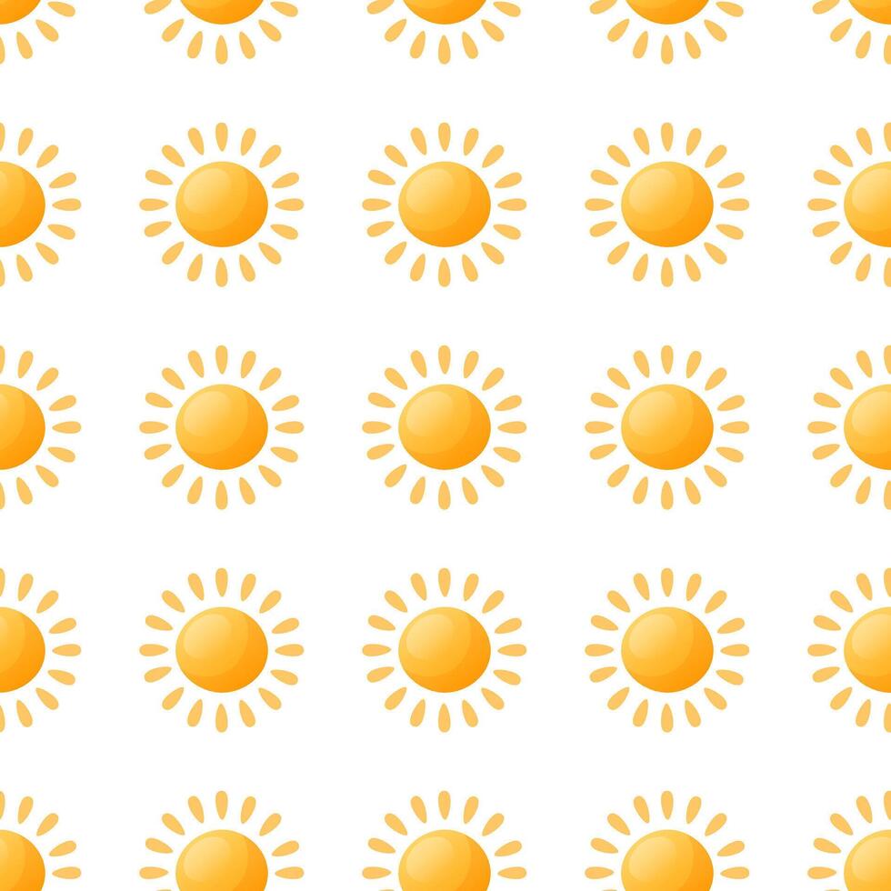 Seamless pattern yellow sun. Round yellow sun. Vector illustration of seamless sunshine pattern, for summer designs, cards, banners, textiles, gift wrapping.