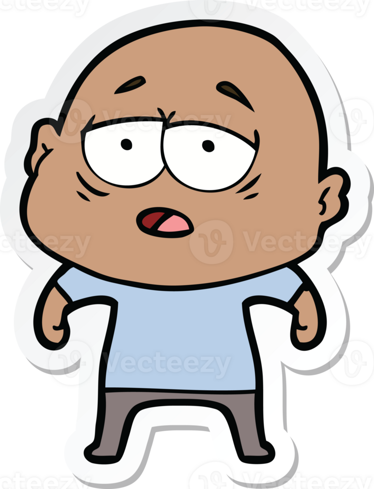 sticker of a cartoon tired bald man png