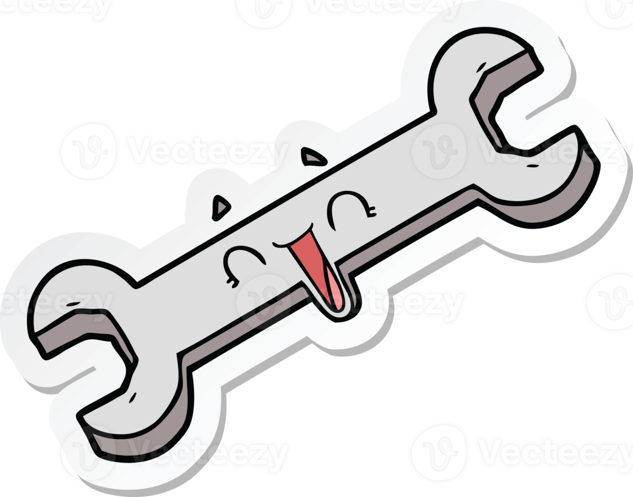 sticker of a cartoon laughing spanner png