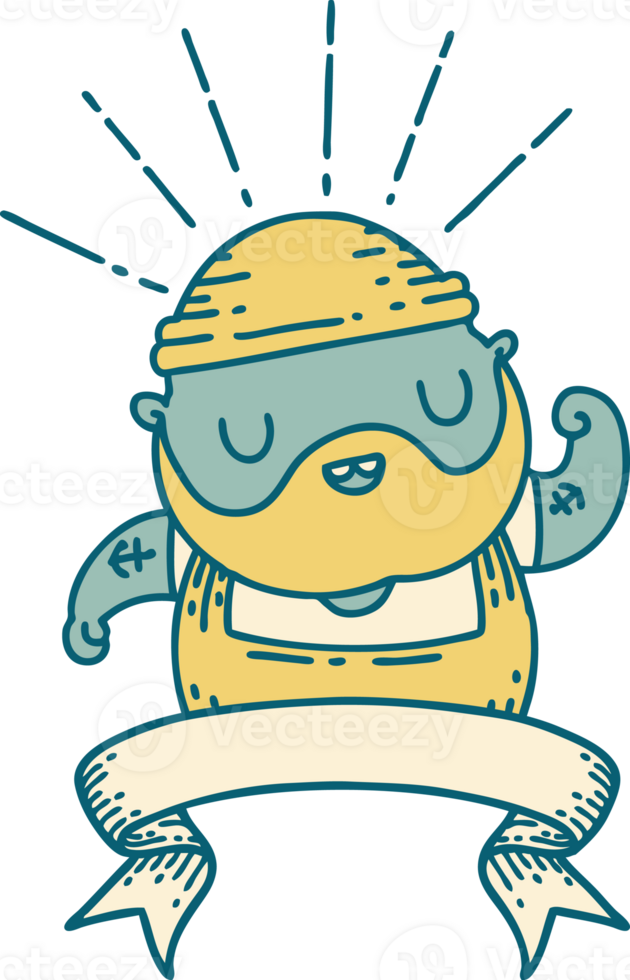 scroll banner with tattoo style bearded man flexing bicep png