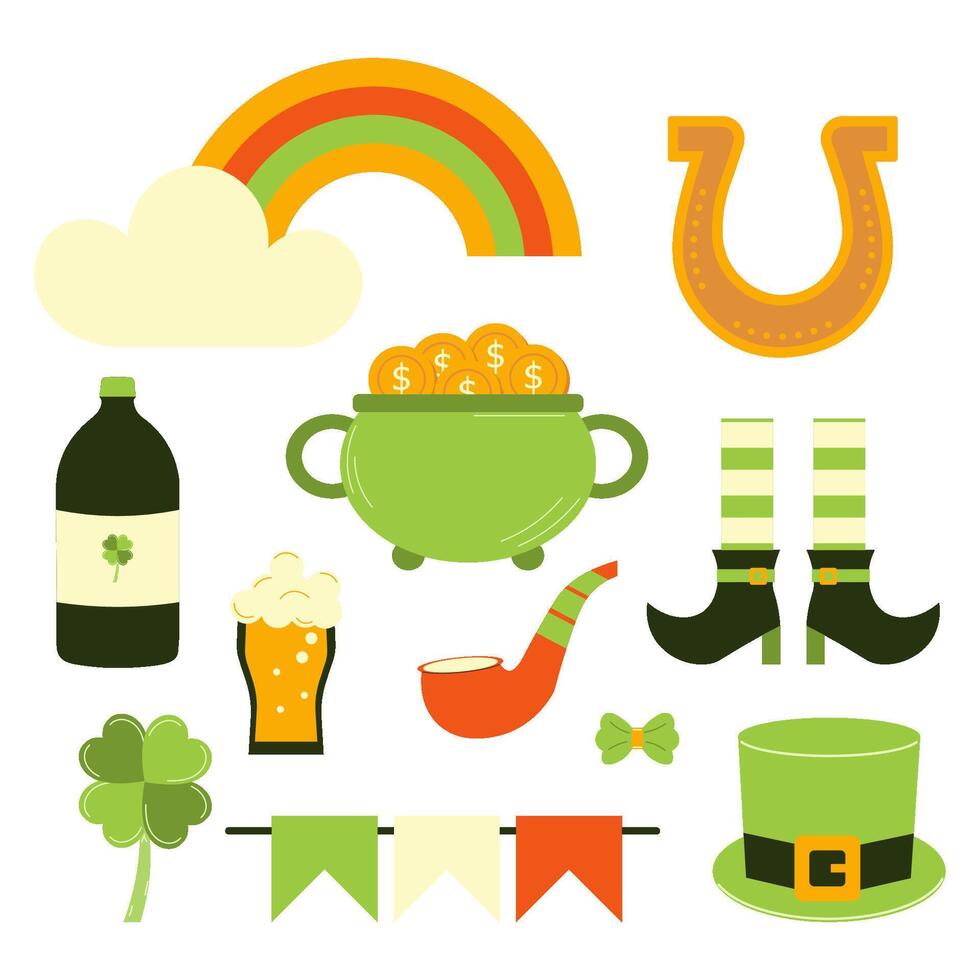 collection of elements for St. Patrick's Day. Flat vector illustration.