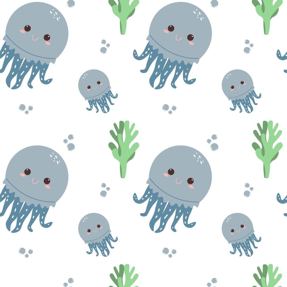 Seamless background with cute jellyfish. the underwater world. fabric sample, wrapping paper. vector