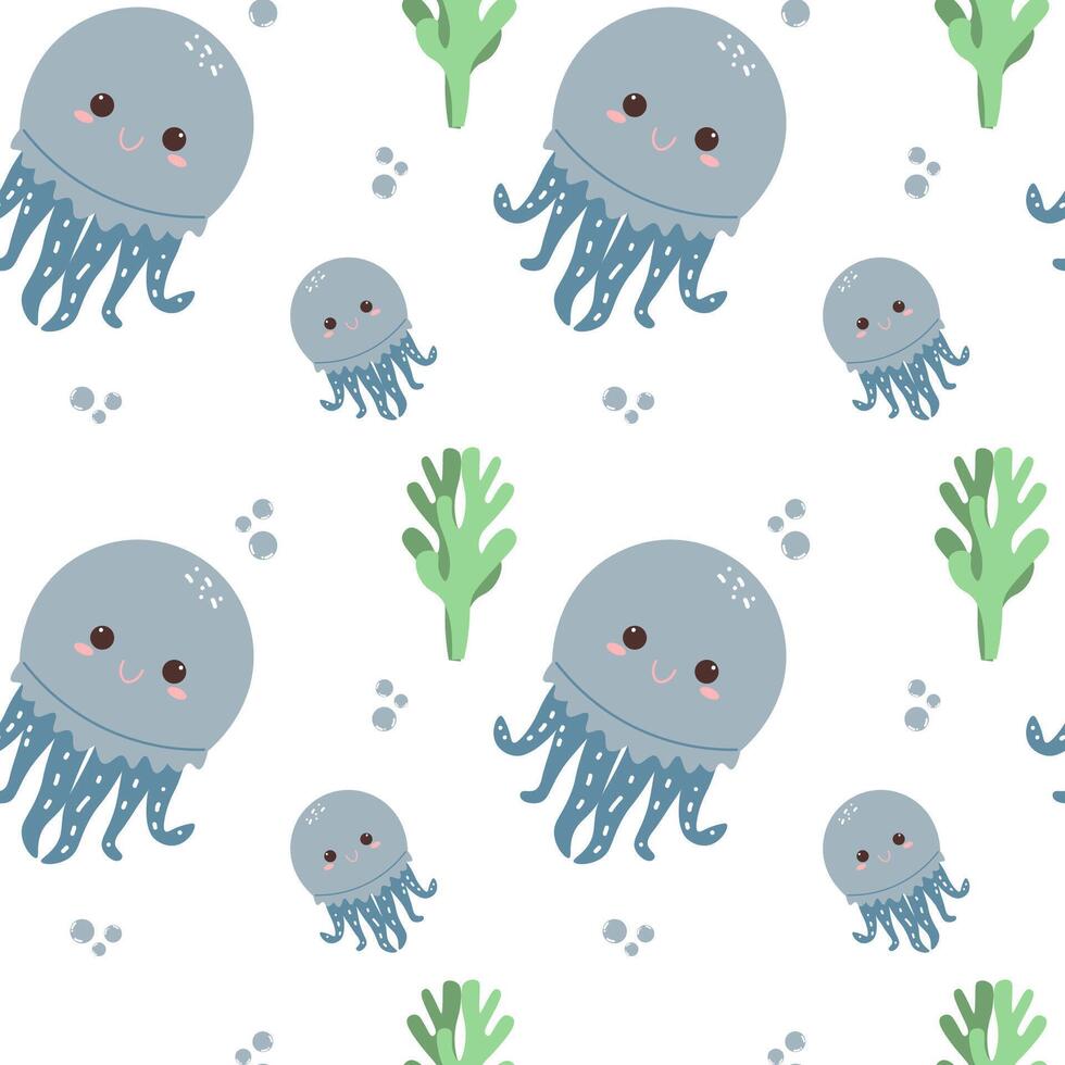 Seamless background with cute jellyfish. the underwater world. fabric sample, wrapping paper. vector