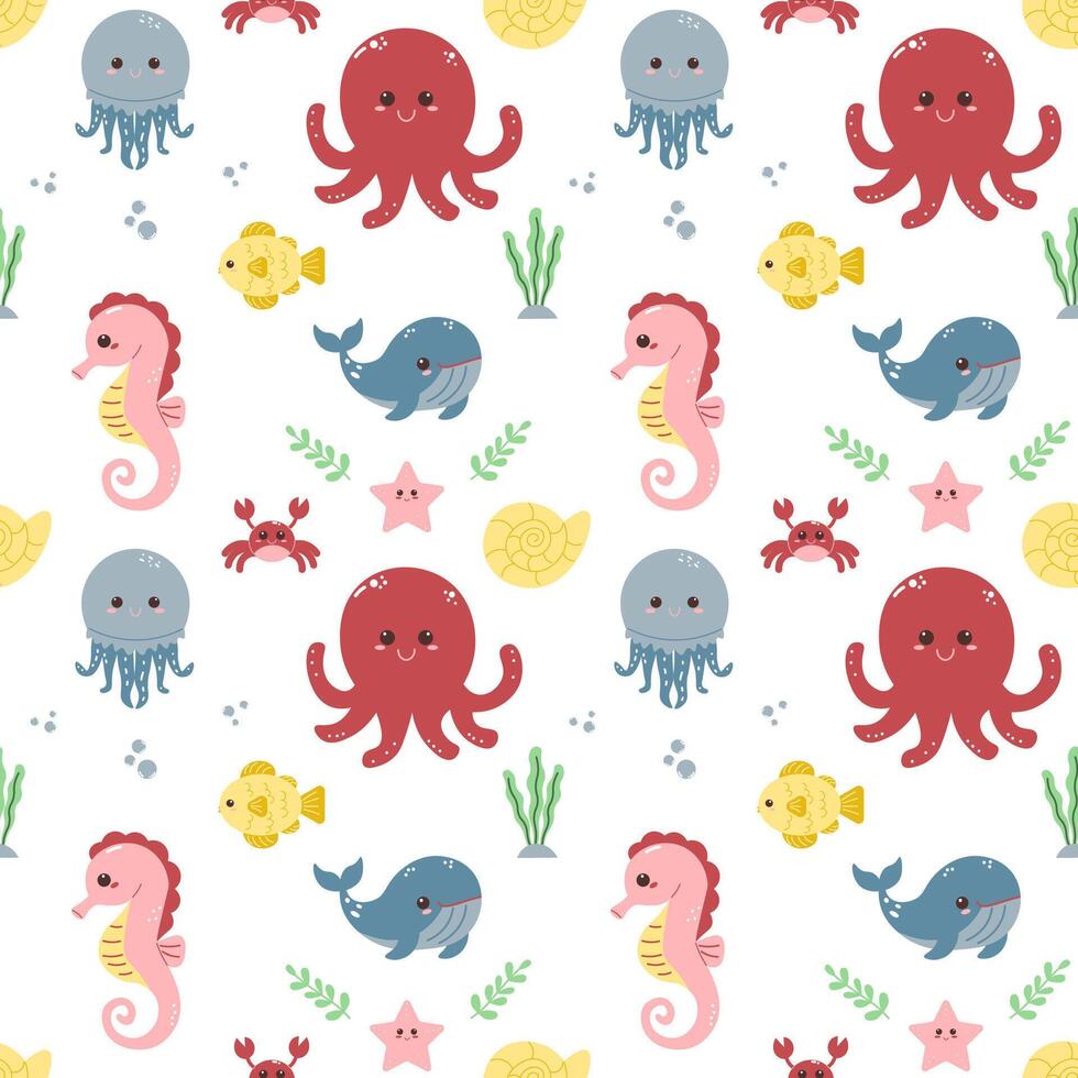 seamless banner with marine animals. Underwater life. fabric sample, wrapping paper. Vector illustration