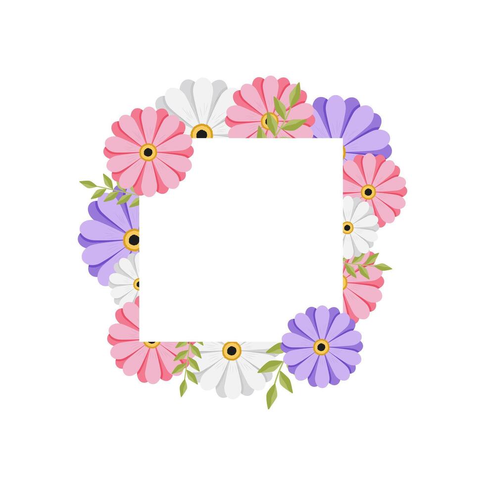 An empty square frame with flowers. Template for a postcard. Vector illustration.