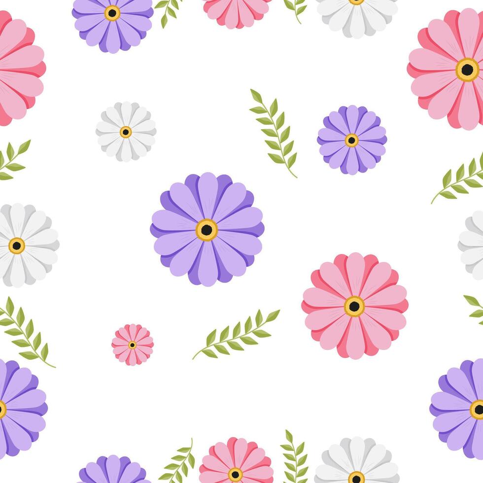 Vector Seamless pattern with color flowers. Spring background. Template with spring flowers for backgrounds.